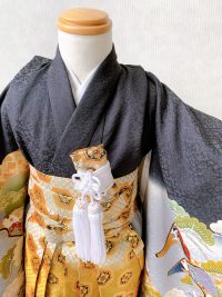 仕立て直した衣裳に七五三用の袴を着付けた衿元近くの写真。レンタルセットの三つ身四つ身と違い羽織がない