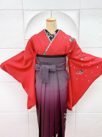 卒業式袴レース半衿刺繍入り重ね衿　濃いピンクシンプル着物小豆色グラデーション袴