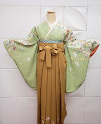 卒業袴黄緑桜柄着物カラシ色袴レトロ