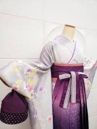 卒業袴グレー着物紫グラデーション桜地模様桜刺繍　大人っぽくしっとり系